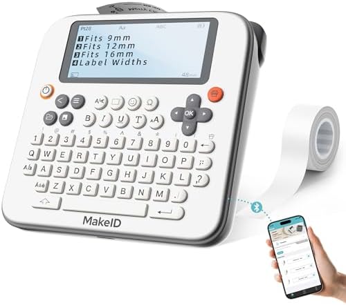 Makeid E1 Label Maker - Bluetooth Rechargeable Label Maker Machine - QWERTY Keyboard Labeler, 3.4" Backlighting LCD Screen - Prints 9~16mm Label - Home and Office Organization