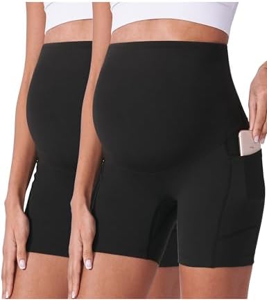 POSHDIVAH Maternity Shorts for Women Over Belly Biker Workout Yoga Active Summer Pregnancy Running Short Leggings 5"