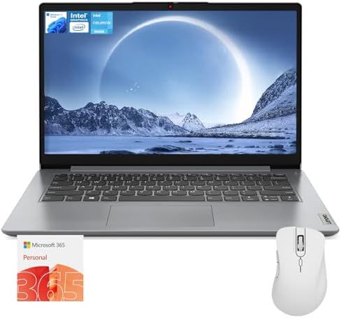 Lenovo IdeaPad 1 Everyday Laptop, 14" HD Display, 8GB RAM, 384GB Storage(128GB eMMC + 256GB PCIe), 1 Yr Office 365 Included, Intel Core Processor, Win 11 Home, Bundle with Thunderobot Wireless Mou