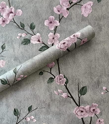 Floral Peel and Stick Wallpaper Grey Contact Paper Flower Waterproof Modern Wall Paper Decorative Removable Self Adhesive Wallpaper for Bedroom 17.7" x 118.1"