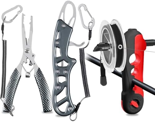 LOOYUAN Fishing Tool Gift for Men, Fishing Pliers Hook Remover, Fishermen Pliers Kit with Lanyard, Fishing Line Spooler, Fish Lip Gripper - Freshwater &amp; Saltwater Angling