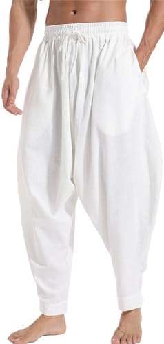 AITFINEISM Men's Drawstring Aladdin Hippie Harem Pants Loose Drop Crotch Trousers