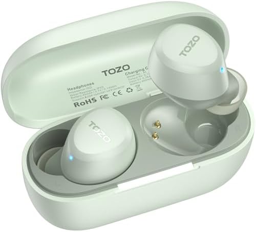 TOZO A1 Wireless Earbuds Bluetooth 5.3 Light Weight in Ear IPX5 Waterproof Headphones 2 Mic for AI Calls, Immersive Premium Sound Bass Headset with Charging Case, 32 Presets EQ Customization via App