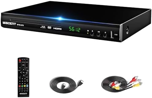 Blu Ray DVD Player, WISCENT Full HD 1080p Home Theater Disc System, Region A\/1 Blu-Rays,HD Blu-Ray DVD Player for TV with Coaxial Audio\/HDMI\/AV\/Output, USB Input, Built-in PAL NTSC