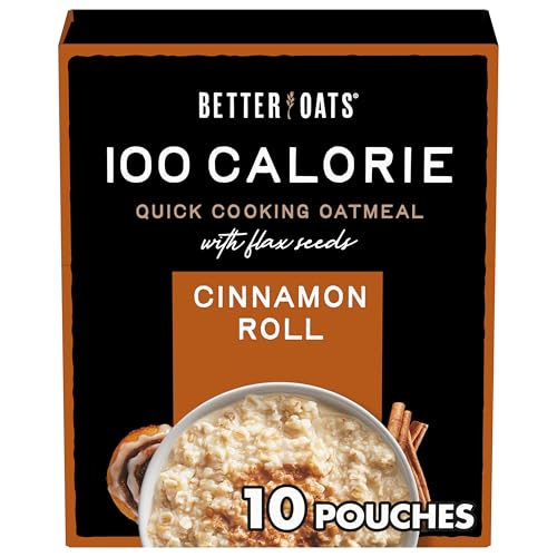 Better Oats 100 Calorie Cinnamon Roll Oatmeal Packets, Flax Seed and Whole Grain Breakfast, Cooks in 90 Seconds, Box of 10 Pouches (Pack of 6)