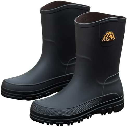 IQAXC Waterproof Garden Rain Boots for Men Breathable Lightweight Mid Calf Deck Fishing Outdoor Slip Resistant Shoes