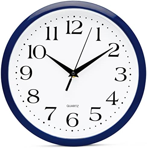 Bernhard Products Navy Wall Clock Silent Non Ticking - 10 Inch Quality Quartz Battery Operated Round Easy to Read Home\/Kitchen\/Office\/Classroom\/School Clock