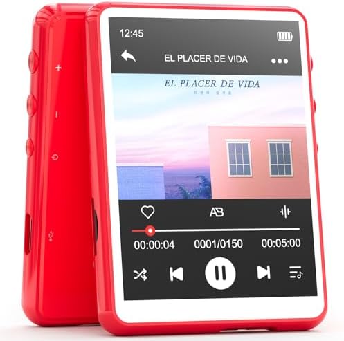 MECHEN 64GB MP3 Player Bluetooth 5.3 with 2.4" Full Touch Screen，Portable Digital Music Player with Speaker，FM Radio, Line Recording, HiFi Lossless Sound, Support up to 128GB. (Red)