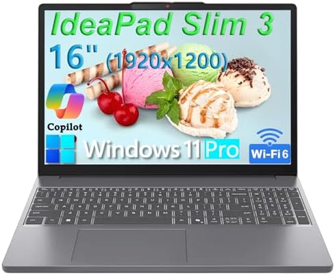 Lenovo Laptop Computer for Home Student Business, IdeaPad Slim 3, Intel i7-13620H (Beat Ultra 7 255U), 16GB DDR5 RAM, 256GB PCIe SSD, 16" FHD+, WiFi 6, Type-C, HDMI, Luna Grey, Windows 11 Pro, Wen