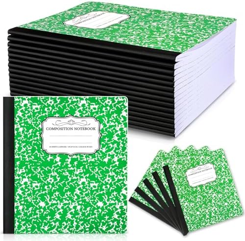 Seajan 20 Pack Composition Notebooks, Wide Ruled Paper, 7-1\/2" x 9-3\/4" Marble Hard Covers, 60 Sheets, Composition Notebooks Bulk for Students Back to School Adults Office Supplies(Green)
