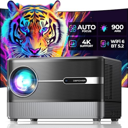 [Auto Focus\/5" LCD] Outdoor Projector 4K with WiFi 6 and Bluetooth, DBPOWER 900 ANSI Native 1080P Portable Projector, Auto Keystone &amp; Zoom, Sealed Engine, Movie Projector for iOS\/Android\/TV