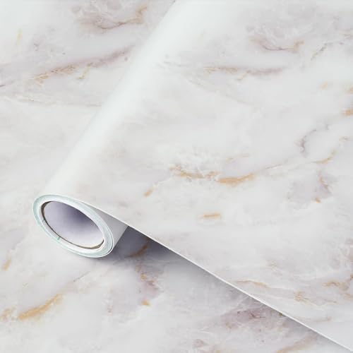rabbitgoo Marble Contact Paper for Countertops, Self Adhesive Peel and Stick Wallpaper, Removable Kitchen Counter Top Contact Paper for Old Furniture, Gold Matte Granite, 17.5 x 78.7 Inch