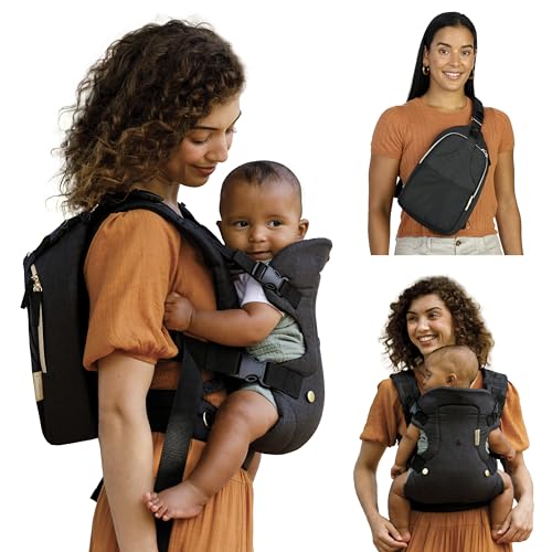 Infantino Flip 4-in-1 Convertible Baby Carrier &amp; Crossbody Diaper Bag, Adjustable, Ergonomic Babywearing, Registry Essential, Baby Carrier for Newborn to Toddler, Black &amp; Gold