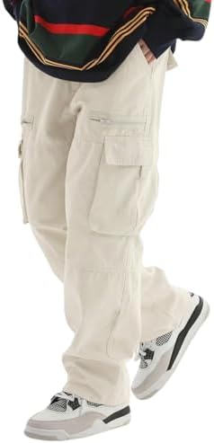 ZAFUL Men's Wild Cargo Pants Loose Fit Y2K Pants Drawstring Casual Hiking Pants Pocket Zipper Design Straight Trousers