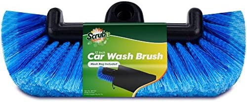 SCRUBIT 12" Car Wash Brush with Soft Bristles for Car Truck Boat Deck &amp; House Cleaning, Exterior Washing Brush Connects with Pole &amp; Hose Storage Bag Included (Blue)