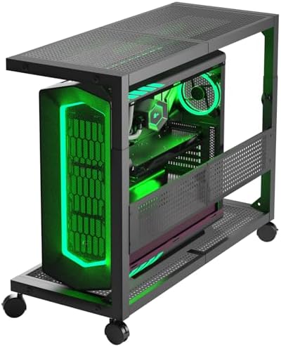 Moricher Computer Tower Stand - Height Adjustable 2-Tier ATX-Case PC Stand Printer Rack Pegboard with Rolling Wheels &amp; Mousepad for Home Office Gaming Accessories