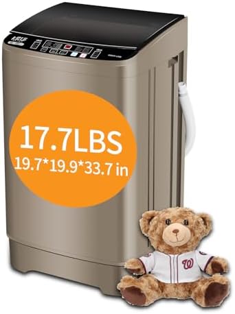 KRIB BLING Full-Automatic Washing Machine 17.7 lbs Small Compact Portable 10 Wash Program &amp; 8 Water Level Compact Washer with LED Display Ideal for Apartments, RV, Camping, Gold (KB03-GOLD6)