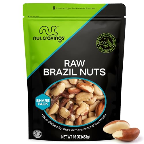 NUT CRAVINGS - Raw Brazil Nuts, Unsalted, No Shell, Whole, (16oz - 1 LB) Bulk Nuts Packed Fresh in Resealable Bag - Kosher Healthy Snack, Natural Keto Vegan