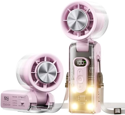 Portable Handheld Fan with Ice Cooling, 2025 Upgraded Foldable Mini Personal Fan, 3-IN-1 Hand\/Desk\/Neck Use, 3 Adjustable Led Lighting,100 Speeds, 5000mAh-Perfect Summer Gift for Travel &amp; Outdoo