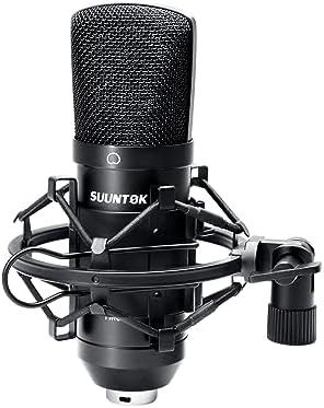 SUUNTOK Condenser Microphone XLR, Large Diaphgram Professional Recording Cardioid Microphone Kit w\/Shock Mount, for Studio, Live Streaming, Podcasting, Voice-Over, You-Tube (Silver)