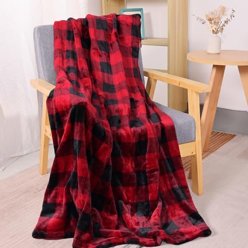 SUNVIVI Heated Throw 50" x 60", Electric Blanket Double-Layer Flannel with 4 Heating Settings, 4 Hours Auto Off, 5 Years Warranty, ETL Certified, Machine Washable, Black &amp; Red