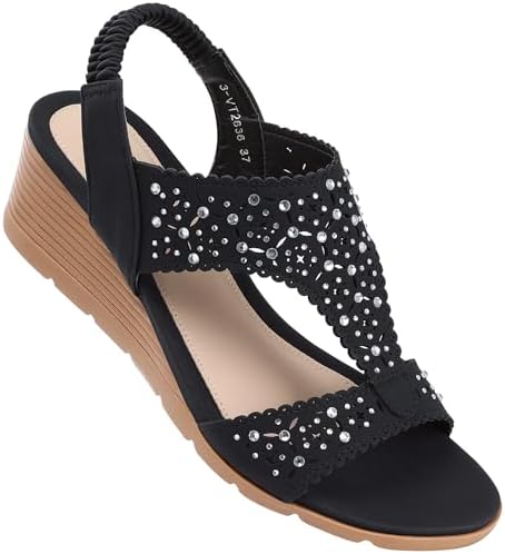 SWQZVT Wedge Sandals Women Dressy: Summer Low Wedges Comfort Sandal - Comfortable Strappy Casual Womens Sandals