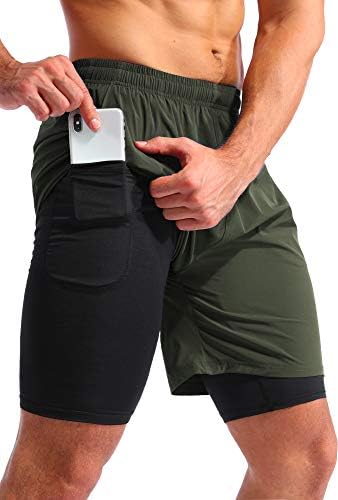 Pudolla Men\u2019s 2 in 1 Running Shorts 5"\/7" Quick Dry Gym Athletic Workout Shorts for Men with Phone Pockets