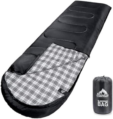 MEREZA Flannel Sleeping Bag for Adults XL, Large Wide Sleeping Bags for Camping Mens Warm Cotton Sleeping Bag 4 Season Warm &amp; Cool Weather