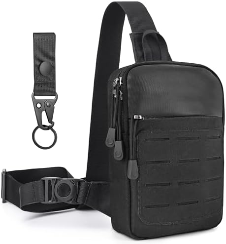 MOZETO Tactical Sling Bag Small YKK Zipper Mens EDC Crossbody Work Tool Utility Bag with Tactical Keychain
