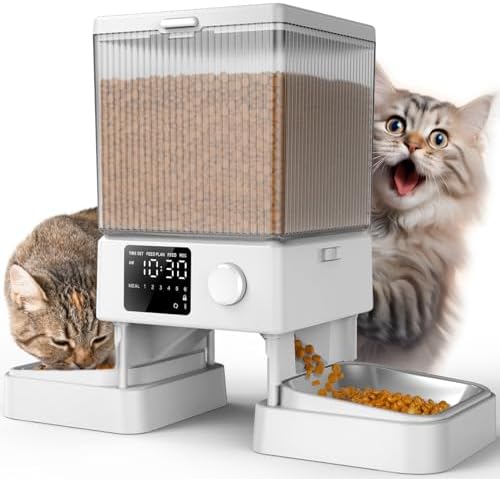 oneisall Automatic Cat Feeder for 2 Cats, 20 Cups\/5L Automatic Cat Food Dispenser for Small Pets Indoor, Timed Cat Feeder for Dry Food(White)