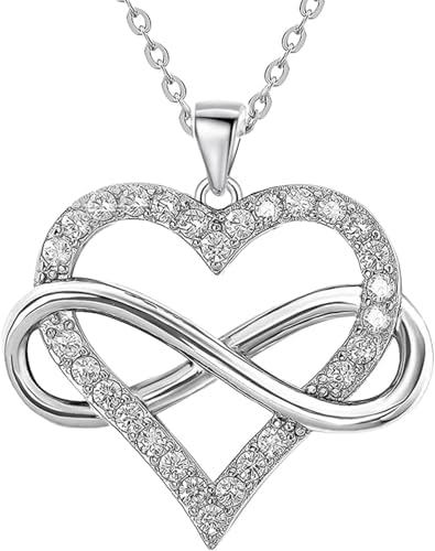 JES &amp; JANI Infinity Heart Necklace for Women, Love Heart Pendant with Cubic Zirconia and Infinity Necklace, 925 Sterling Silver Heart Necklace for Girlfriend