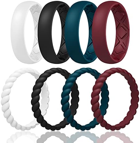 Egnaro Women's Wedding Bands, Silicone Stacking Rings for Her, Rubber Inner Arc Ergonomic Breathable Design