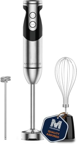 MegaWise Blender Handheld 12-Speed Stainless Steel Electric Hand Blender, 3 in 1 Immersion Handheld Blender，with Sturdy Titanium Plated Stainless Steel Blades(black)