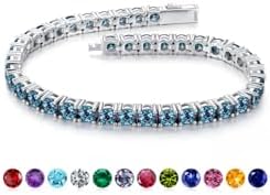Iefil Tennis Bracelets for Women - Size 6.5" - 7" Sterling Silver Birthstone Bracelet, Anniversary Birthday Gifts for Women