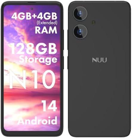 NUU N10 Basic Cell Phone for T-Mobile, Mint, Metro, Qlink, Tello and More 4GB\/128GB, Perfect for Teenagers, Dual SIM 4G, Octa-Core 6.6" 90Hz HD+, Unlocked Phones Android Phone 14, US Warranty (Bl