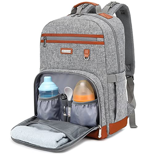 BILLITON MASHI Diaper Bag Backpack, Large Baby Nappy Bags with Portable Changing Pad for Boys and GirlsMultifunction Travel Baby Bag for Moms Dads, Shower Gifts Waterproof and Stylish，Grey