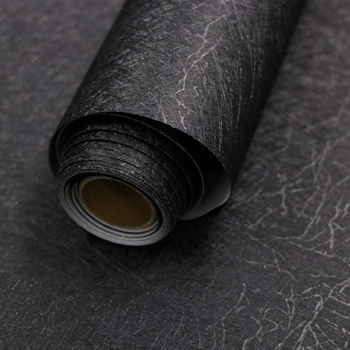 15.7" X 118" Black Silk Wallpaper Embossed Self Adhesive Peel and Stick Wallpaper Contact Paper Removable Waterproof Kitchen Vinyl Wrap Cabinet Furniture Textured Renter Friendly Wall Gift Pap