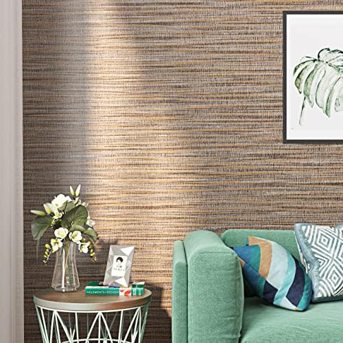 FunStick Grasscloth Wallpaper Peel and Stick Grass Cloth Fabric Wall Paper Self Adhesive Brown Fabric Contact Paper for Cabinets Waterproof Grasscloth Tan Wallpaper for Wall Desk Removable 15.7"x7