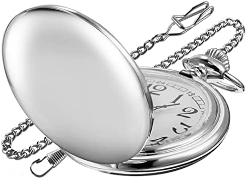 Realpoo Men's Quartz Pocket Watch, Silver, Arabic Numerals, White Dial, Stainless Steel, PK120115-sliver