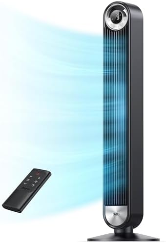 Dreo Tower Fan for Bedroom, Upgraded DC 9 Speeds 25dB Ultra-Quiet Floor Fan, 90° Oscillating Fans with 28ft\/s Velocity, 12H Timer, Standing Fan, Bladeless Fan Powerful for Home Office Room