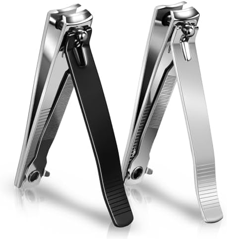 Ucheom Large Nail Clippers 2-Pack, Sharp Stainless Steel Fingernail &amp; Toenail Trimmers with Nail File, Manicure Kit Fingernail Tools for Men &amp; Women, Black and Silver Color