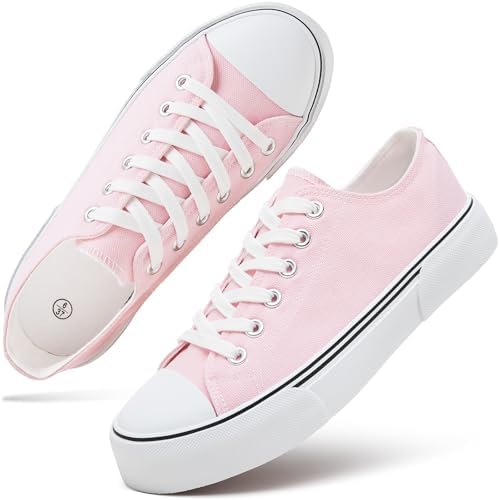 hash bubbie White Sneakers for Women Low Top Canvas Shoes Womens Canvas Sneakers Women's Fashion Sneakers Slip on Casual Tennis Shoes