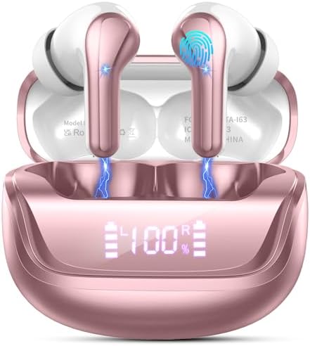 Wireless Earbuds, Bluetooth 5.4 Headphones Deep Bass Stereo, in-Ear Earphones with 4 ENC Mics, 45H Playtime LED Display Mini Charging Case Ear Buds, IP7 Waterproof Wireless Headphones for Android iOS