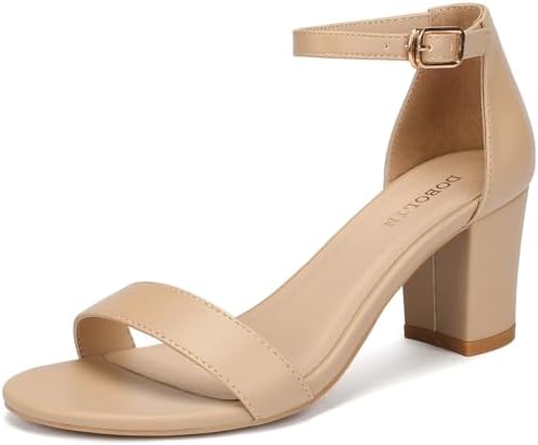 DOBOLIN Women's Heeled Sandals Open Toe Ankle Strap 2.5-Inch Chunky Heels Dress Shoes Wide Feet Friendly