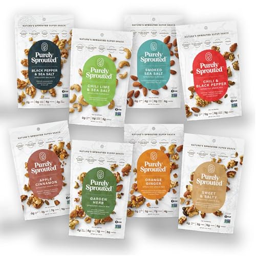 Purely Sprouted Nut and Seeds Snack Individual Packs \u2013 Grain and Gluten-Free, Vegan, Non-GMO, High-Protein, On-the-Go Bites - 8 Count