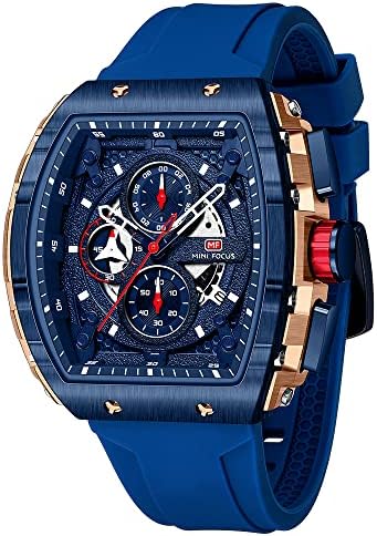 MF MINI FOCUS Men's Watch Fashion Tonneau Wrist Watches (Chronograph\/Waterproof\/Luminous\/Calendar) Silicon Strap Quartz Watch for Men
