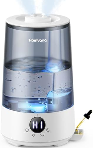 Homvana Home Humidifier, 3.6-liter cold mist top filling for 34 hours, quiet 23 decibels, baby humidifier, oil diffuser suitable for large rooms, plants, daycare, offices, BPA free, 7-color light supe
