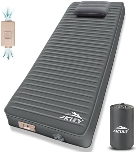 AKUDY Self Inflating Sleeping Pad with Electric Pump, 4" Ultra-Thick Memory Foam Camping Pad with Pillow, 9.5 R-Value Insulated Camping Mattress, Grey
