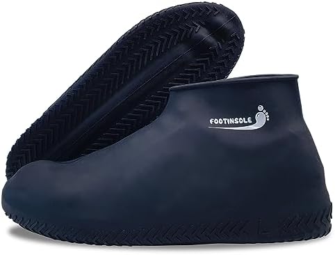 Waterproof Silicone Rubber Shoe Covers for Rain, Non-Slip Easy-handy Water Resistant Overshoes Outdoor Cycling Hiking Protectors Apply to Men, Women, Kids (Large, BLACK)