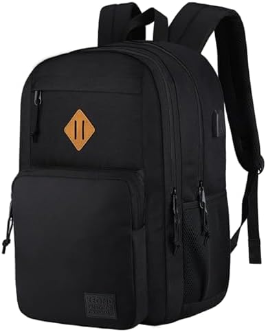 KEOFID Travel backpack for Men and Women, Anti Theft Laptop Backpack with USB Charging Port for Work, Large Bag for College, BLACK BOOK BAG FOR BOYS, GILRS Backpack,Water Resistent(Black)